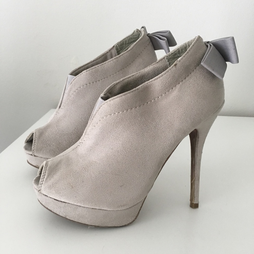 Light Grey Peep Toe Bootie Heels